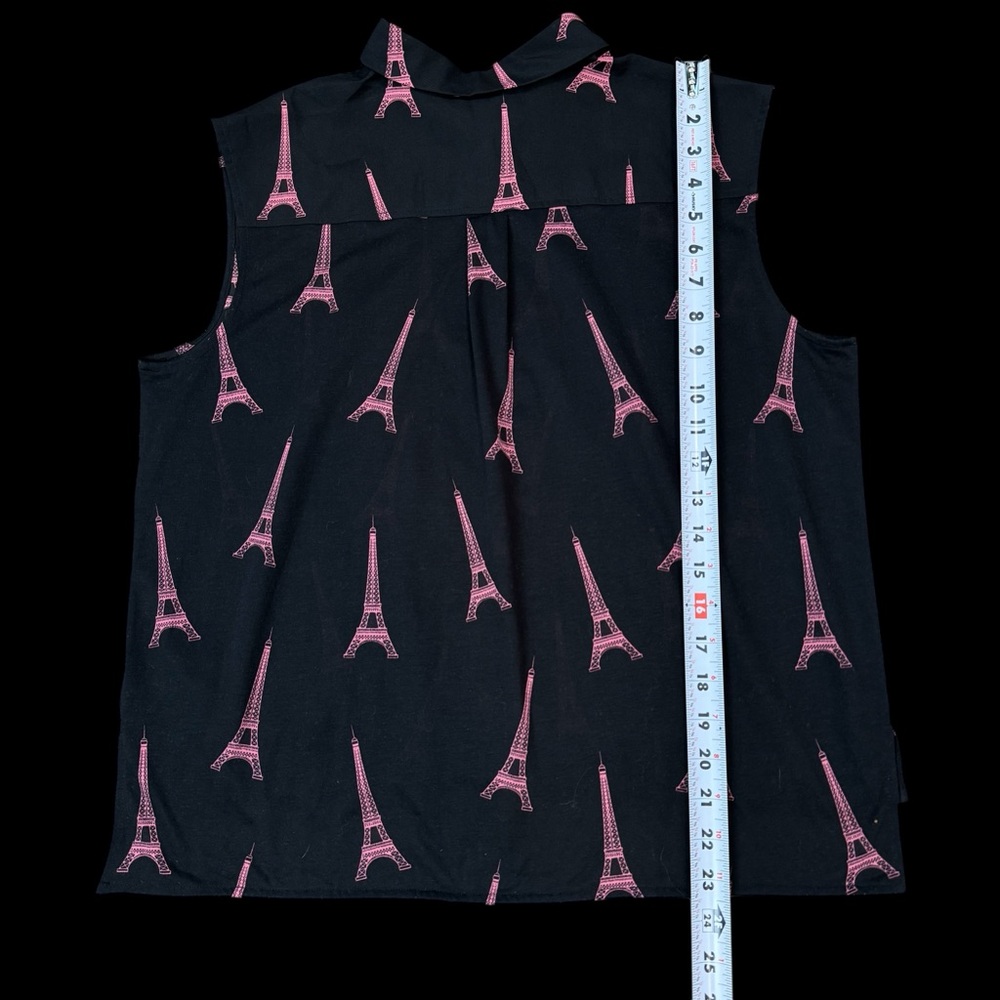 H&M Pink & Black Eiffel Tower‎ Sleeveless Button-down Top Size S #256 - Picture 3 of 6
